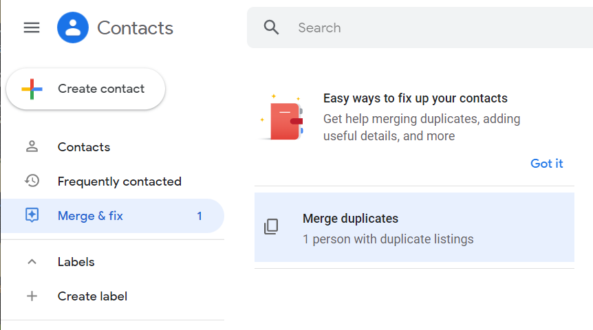 Click Merge & Fix to get all duplicate contacts