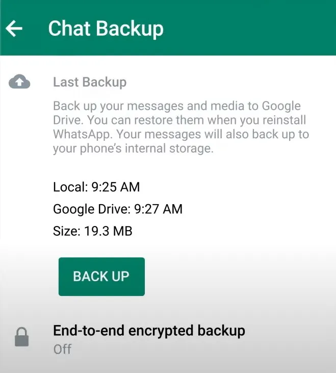 WhatsApp backup - end-to-end ecrypted backup